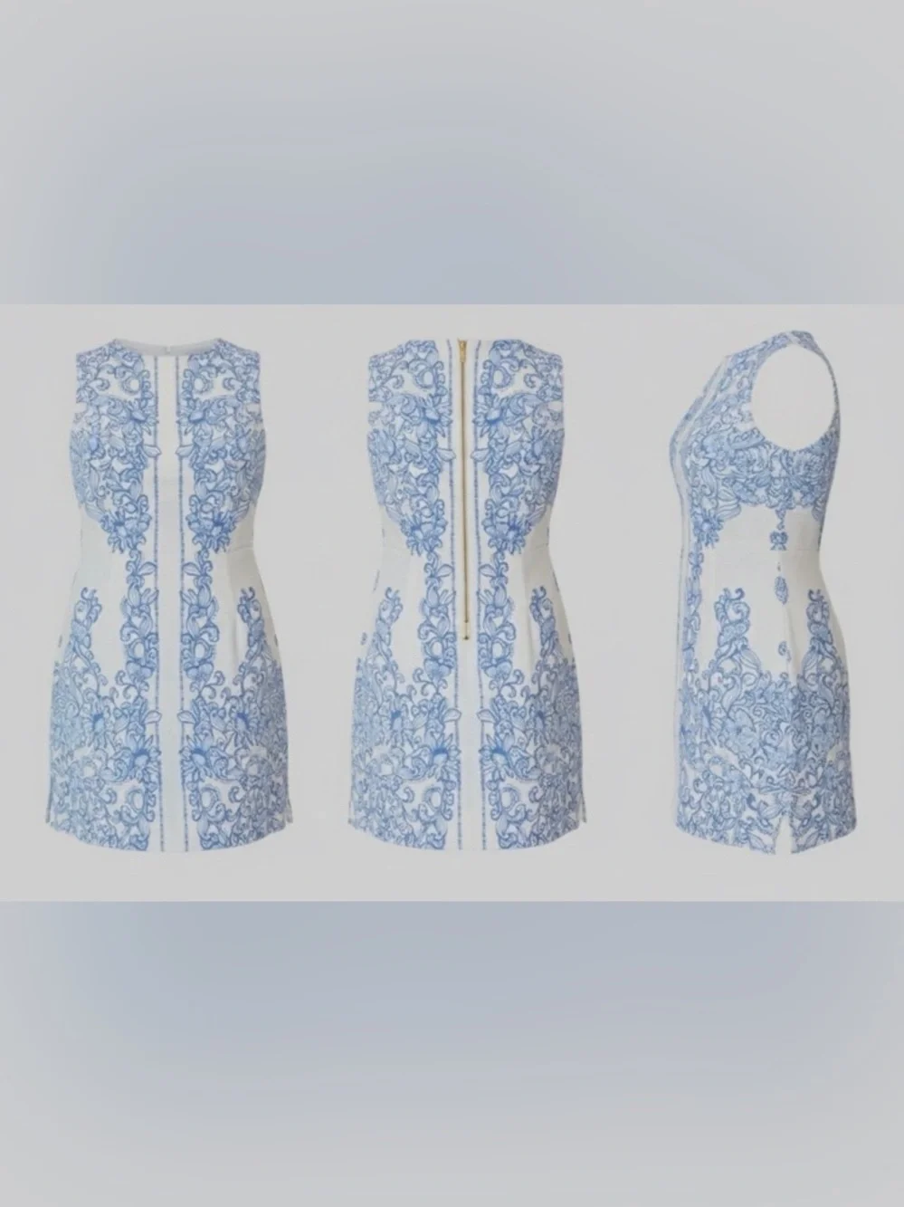 Lilly Pulitzer Blue & White Toile Printed Sleeveless Mini Shift Dress - Size 0 - Picture 1 of 7